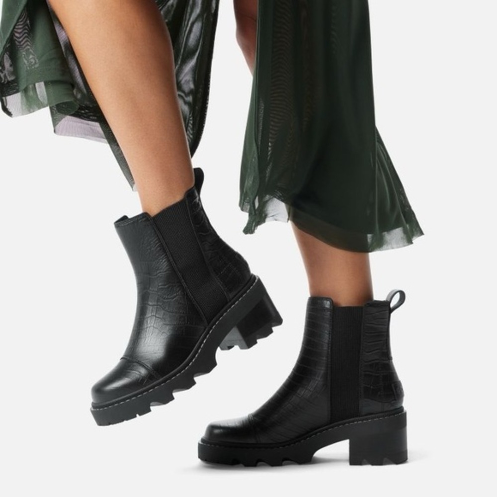 Sorel Black Croc Joan Now Chelsea Boots